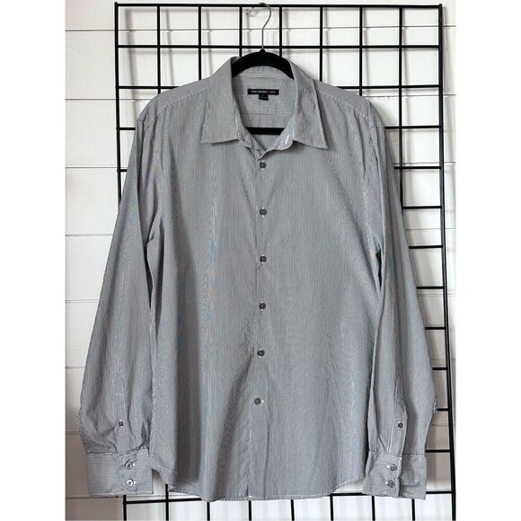 John Varvatos USA LS Button Up Shirt Mens XL Grey Striped Coastal Prep - Picture 1 of 7